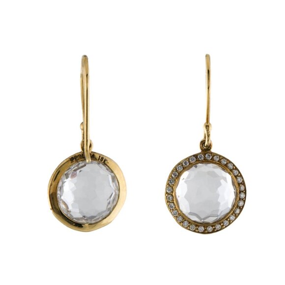 IPPOLITA 18K YELLOW GOLD 750 DIAMOND & QUARTZ SMALL DROP EARRINGS - Picture 6 of 8